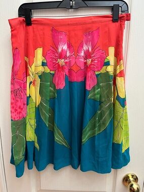 Bandolino Coral and Teal A-Line Floral Skirt